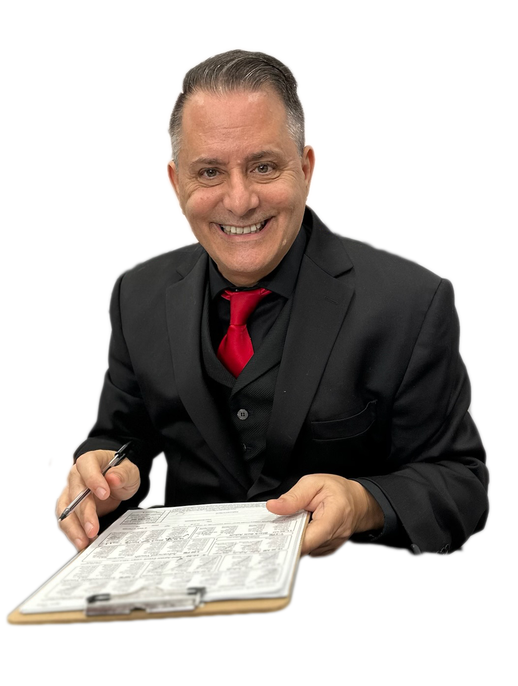 Allie in suit w clipboard